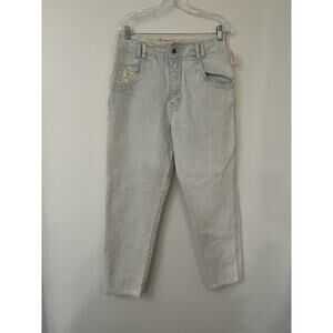 VTG 80s 90s Bonjour Lightwash Denim Floral Patchwork Bow High Mom Jeans 11/12